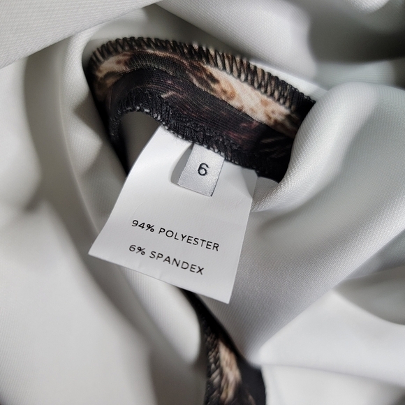 Yigal Azrouël Clouded Leopard Printed Scuba Sheath Fitted Dress NWT Size 6 - Picture 9 of 13